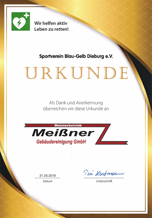 Urkunde Sportverein Blau-Gelb Dieburg