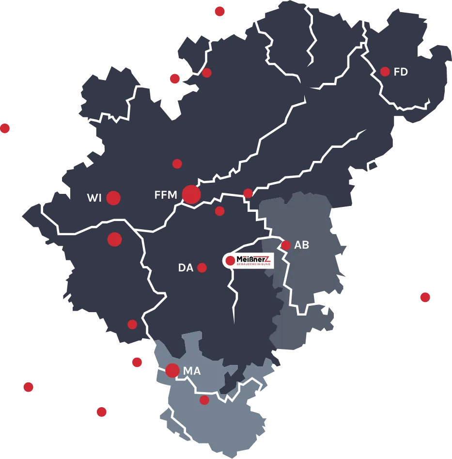 Karte der überregionalen Einsatzorte - Meißner Gebäudereinigung